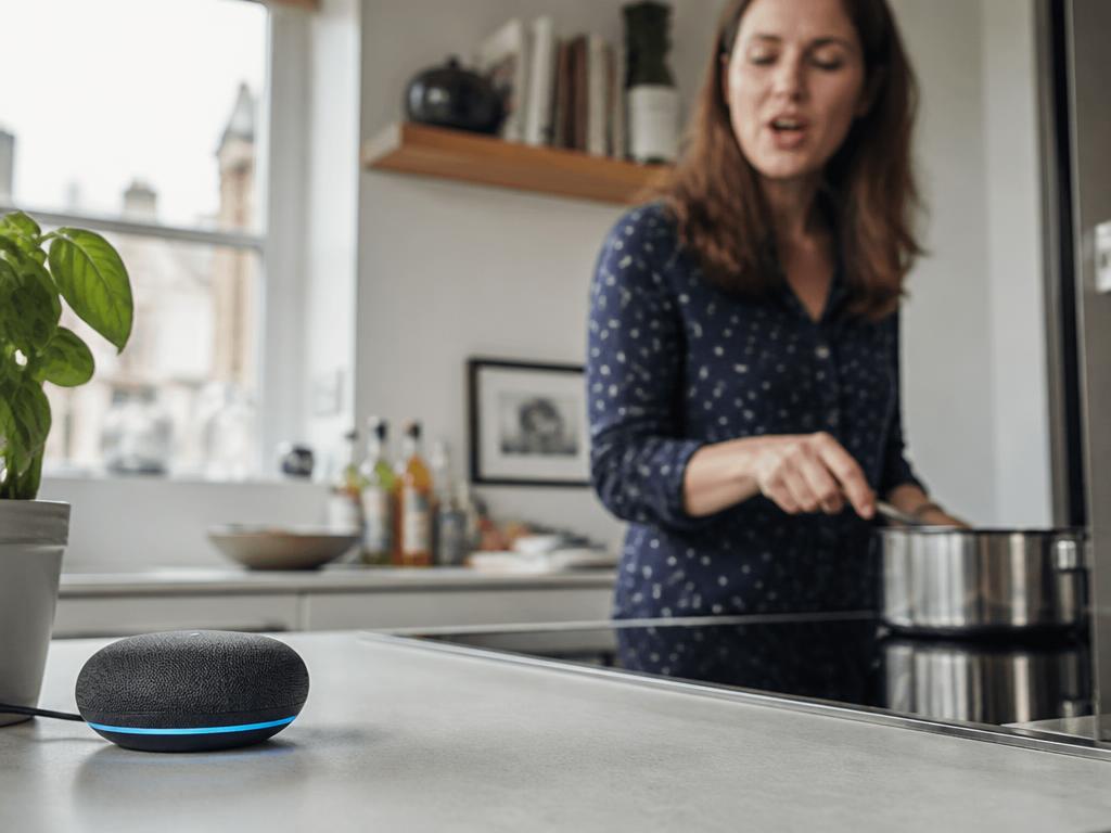 Smart speaker on a kitchen worktop being used hands-free